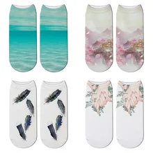 Новые трендовые женские носки с 3D принтом ледяной куб модные рождественские короткие носки с Медузой женские забавные низкие носки с морским пером