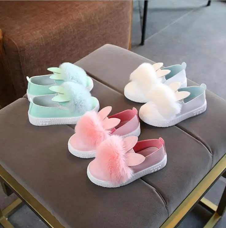 

2019 Spring Autumn new girls shoes children's princess shoes with pompoms Tods single shoes kids rabbit ears Bunny Ears shoes