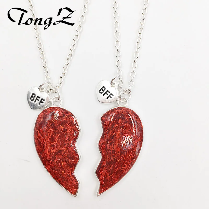Модное серебряное ожерелье в форме сердца для сияющих друзей, модные трендовые парные подвески - Окраска металла: Red