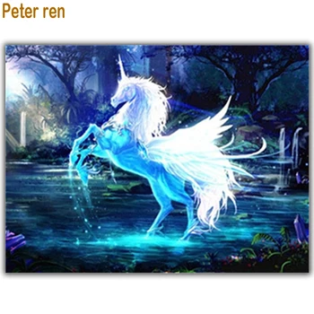 

Peter ren full embroidery DIY Crafts Diamond painting kit Unicornio 3d square mosaic Icon Rhinestone paintings Horse in the pond