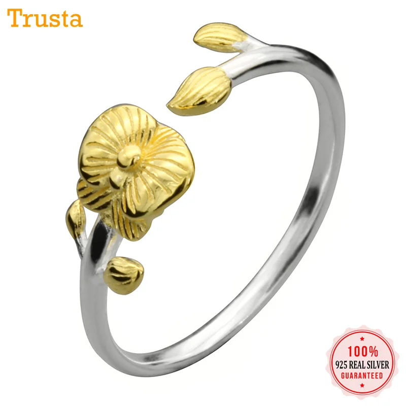 

Trustdavis 100% 925 Solid Real Sterling Silver Gold Flower Cocktail Ring Opening Sizable 6 7 8 Girls Kids Xmas Gift DA295