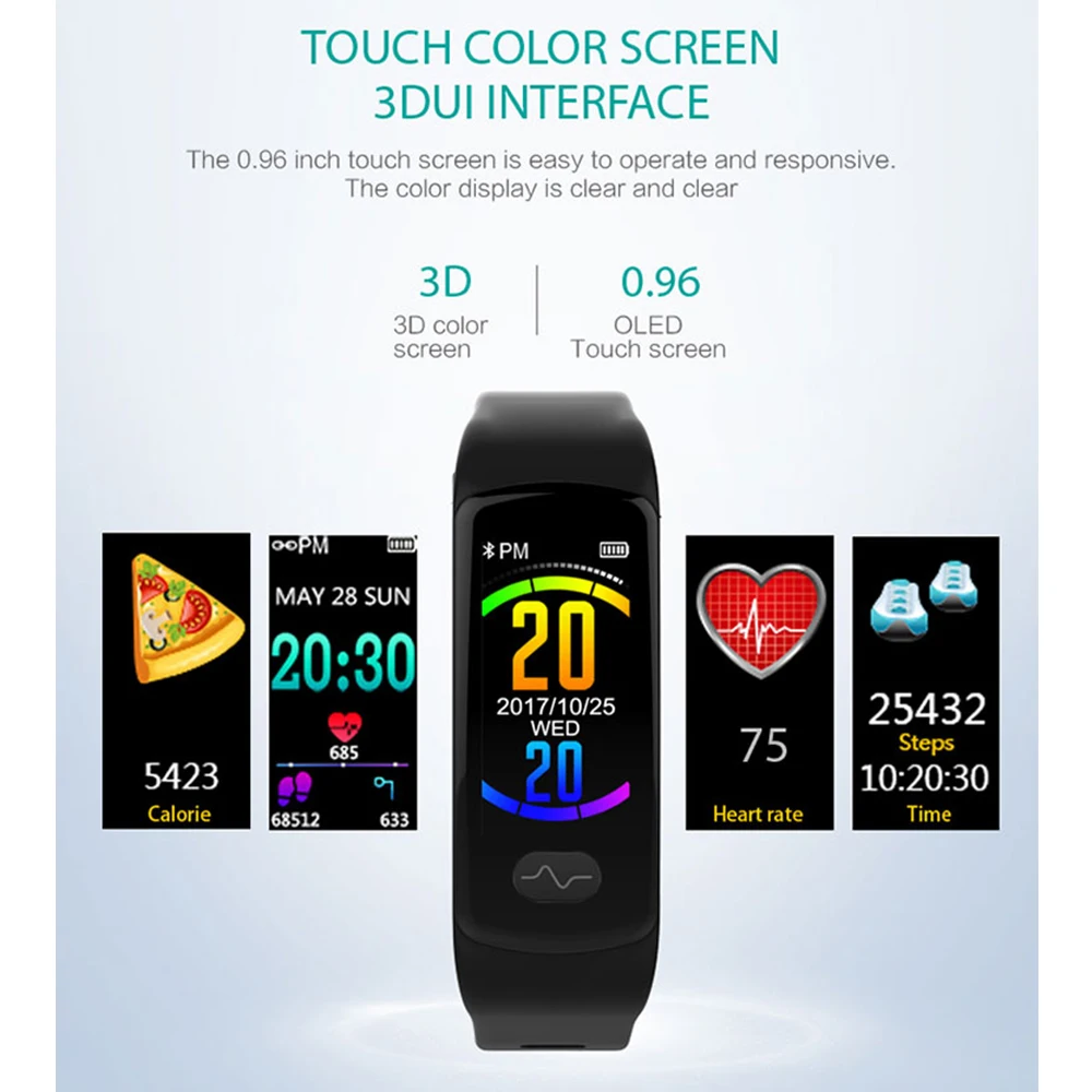 Smart Band Fitness Bracelet Heart Rate Monitor Tracker Smart Wristband ECG/PPG Blood Pressure Smart Watch for IOS Android Phone