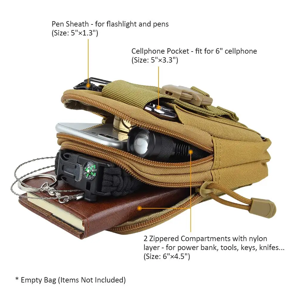 Охотничий Чехол Molle, военная компактная поясная сумка, сумка, тактический пояс для гаджета, чехол для телефона, зажим для ремня, кобура Tan