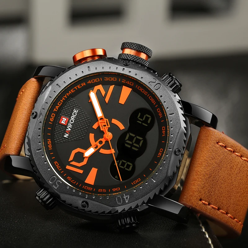 

NAVIFORCE Fashion Relogio Masculino Men Sports Watches Men's Digital LED Analog Quartz Dual Display Waterproof Watch Male Clock