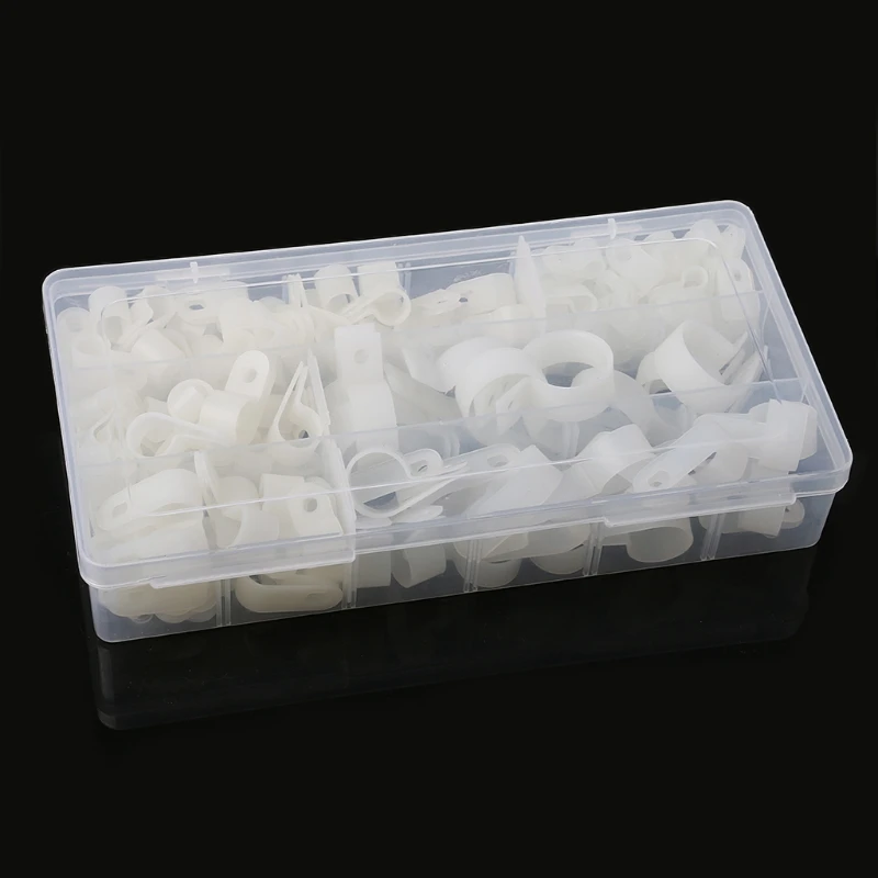 

200 Pcs/Set P Clips Fasteners Cable White Nylon For Cable Conduit 6 Sizes 5-28mm