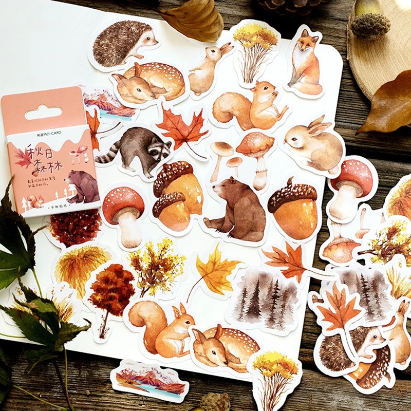 

46 Pcs/Pack Autumn forest animals Decoration Adhesive Stickers DIY Cartoon Stickers Diary Sticker Scrapbook Stationery Stickers