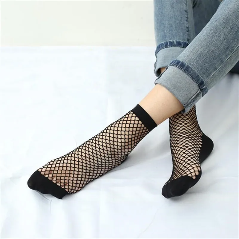 

Summer Mesh Ladies Socks Sexy Thin fishnet Sock Hollow Out Black Short Sock Elastic Harajuku Breathable Socks 3 Pairs/Lot New