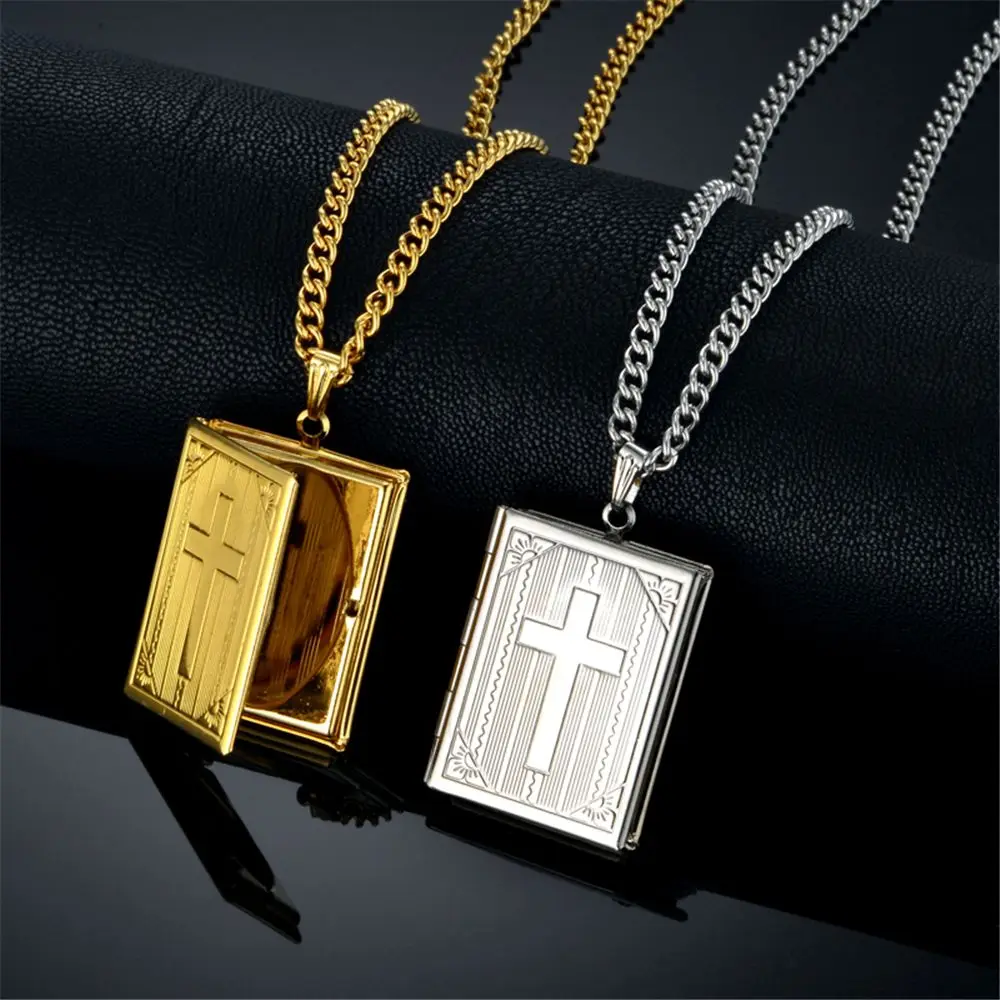 Fashion High Quality Cross Bible Box Pendant Necklace Chains Crosses