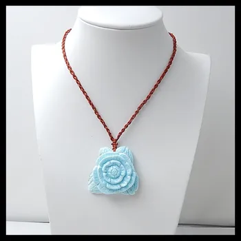 

New Natural Larimar Carved Flower Pendant Bead,Natural stone Larimar Necklace,39x41x13mm,28g