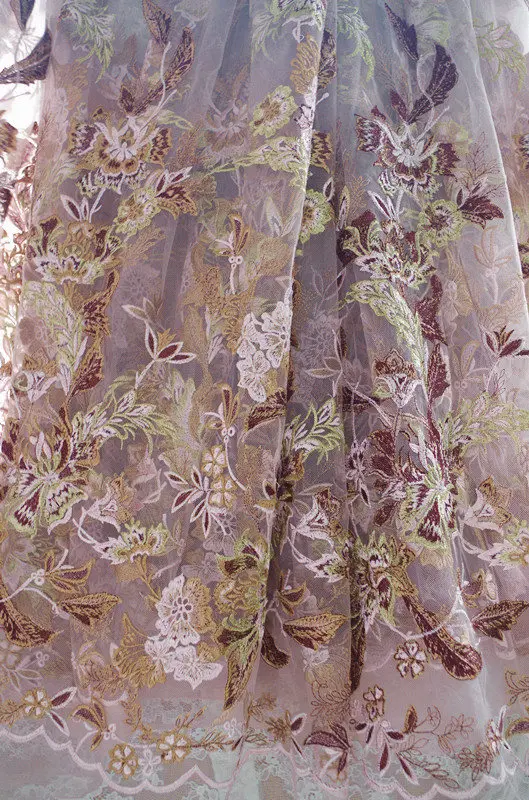 

5 yards heavy embroidered lace fabric in vintage victoria style floral, nude pink mesh lace fabric in multi-colors floral
