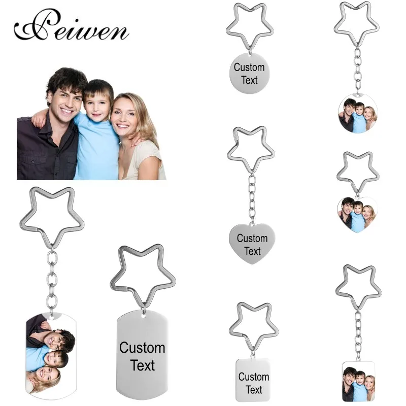 Personalized Custom KeyChain Stainless Steel Custom Photo Engrave Name Star Shape Round Heart Dog Tag Key Ring Charm Pendant 3 cavity heart shape star resin shaker mold silicone resin casting molds epoxy mould for diy pendant charm dropship