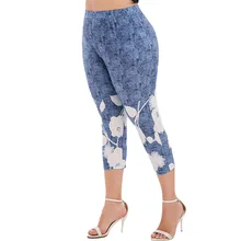 Rosegal, женские леггинсы размера плюс, сексуальные, высокая талия, с принтом, Капри, леггинсы, капри, обтягивающие, летние, повседневные, до середины икры, штаны, леггинсы, 5xl