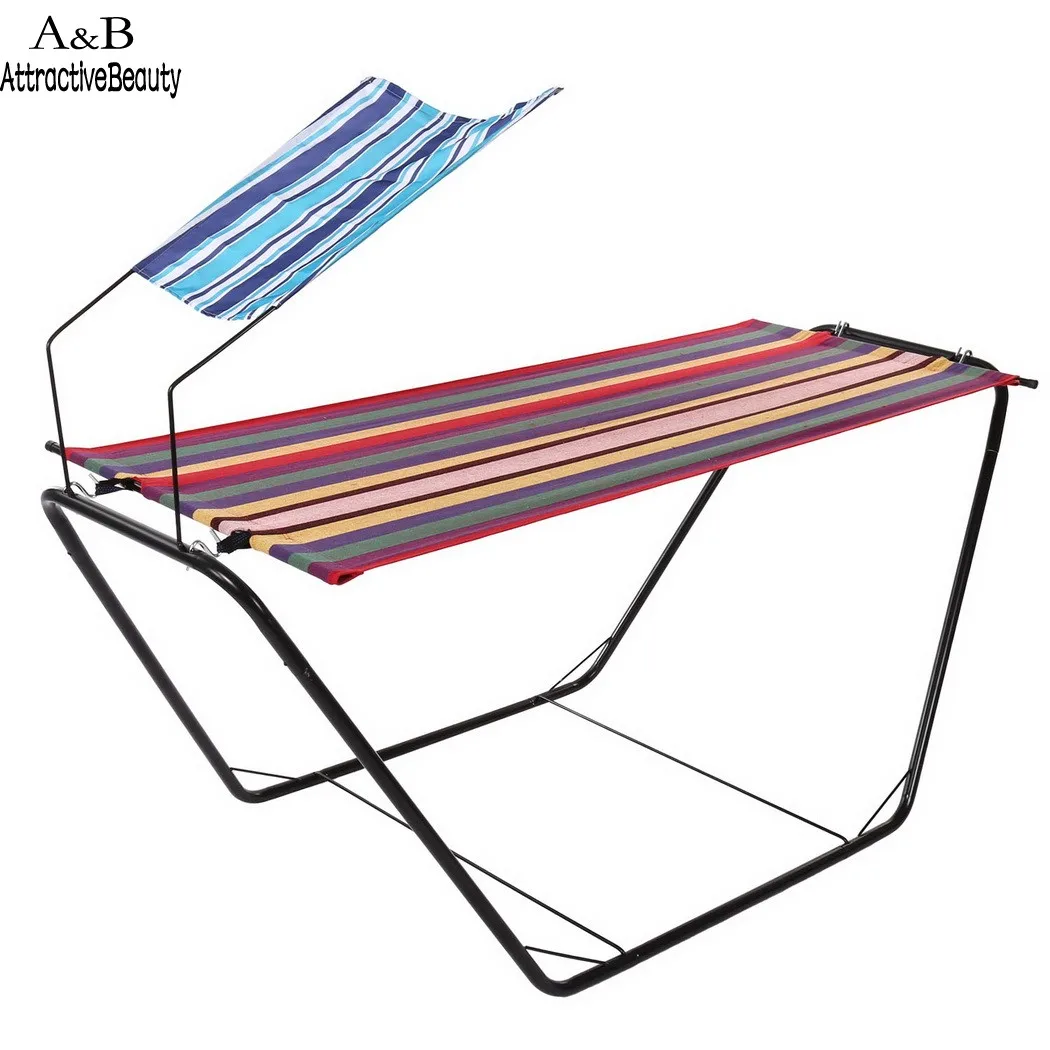 

Homdox Outdoor Single Lounger Bed Patio Metal Stand Hammock with Awning N40*