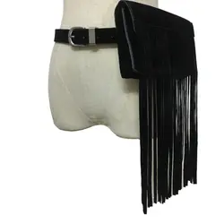 Новые винтажные ремни для Для женщин Черная кожа из искусственной кожи с бахромой поясная сумка Для женщин пояс с пряжкой модные