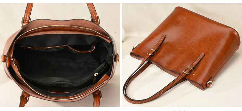 GESUNRY Brand 2018 Fashion Women Handbag Genuine Leather Women Bag Soft Oil Wax Leather Shoulder Bag Large Capacity Casual Tote (6)