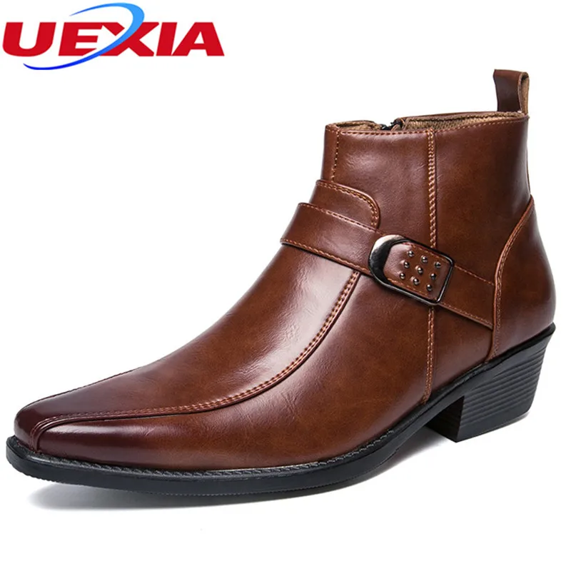 

UEXIA Luxury Men Dress Shoes Buckle Increased Soft Patent Leather Pointed Toe Office Business Wedding Oxford Boots For Men Flats