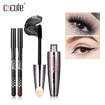 

Mascara with 2pcs Eyebrow Eye Pencil Long wearing Cosmetic 3D Fiber Lashes Lengthening Thick Curling Waterproof