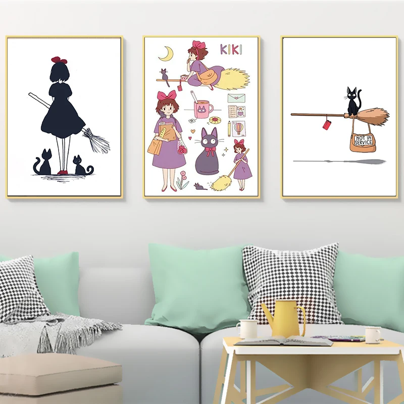 Kiki's Delivery Service Comics Hayao Miyazaki Аниме Холст Картины винтажные крафт постеры покрытые