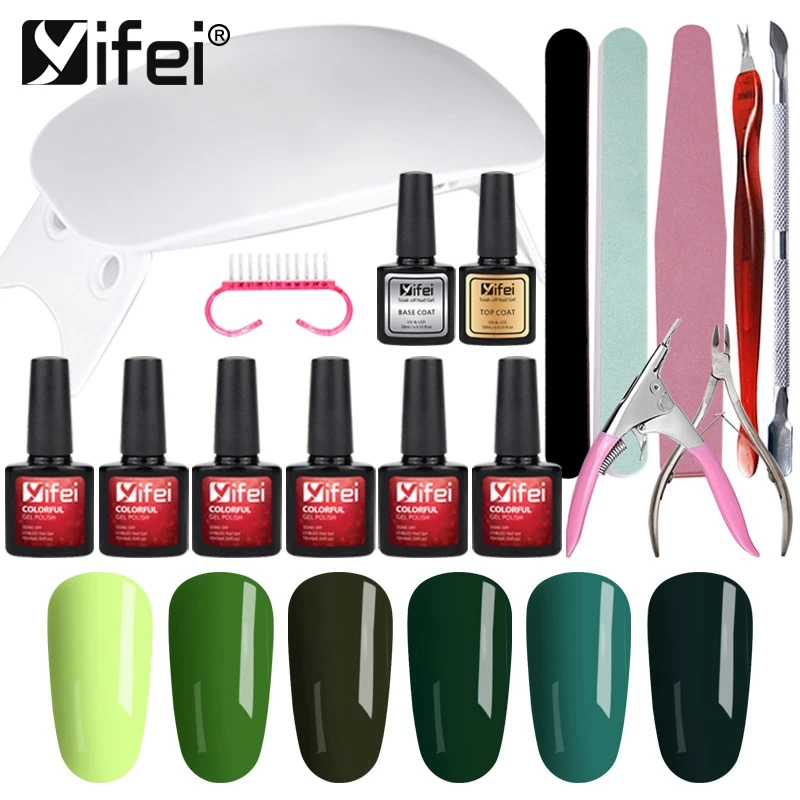 

YIFEI Nail Set 6w UV Lamp Dryer With 6pcs Nail Gel Polish Lasting Gel Nail Polish Manicure Scissors Soak Off Manicure Products