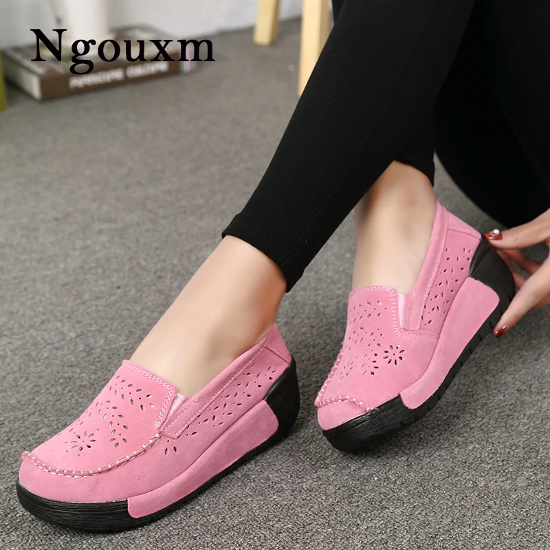 

Ngouxm Women Flats Platform Shoes Hollow Suede Leather Casual Slip On Shoes Woman Comfor Moccasins Loafers Shoes For Women