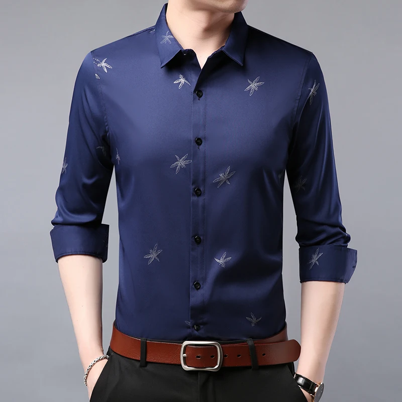

Men Long sleeve Shirt Slim fit 2019 Spring New Flowers Business style Casual Male Shirts C006