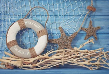 

Laeacco Wooden Board Swimming Ring Starfish Net Baby Photography Background Customized Photographic Backdrops For Photo Studio