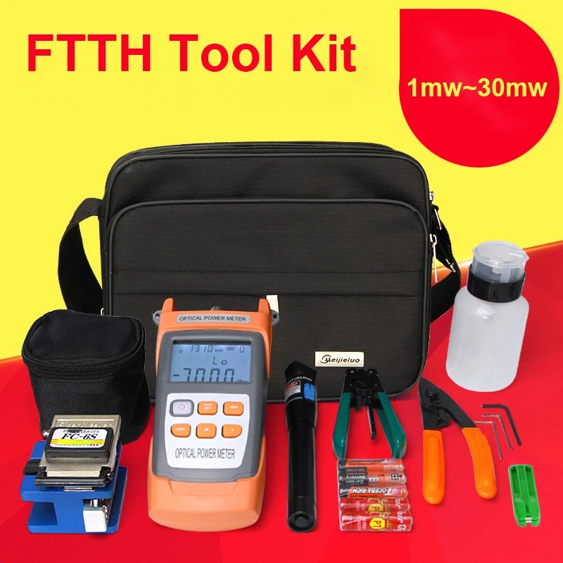 

FTTH fiber optic tool kit FC-6S Fiber Cleaver Optical Power Meter 5-30km Visual Fault Locator with Stripping Pliers