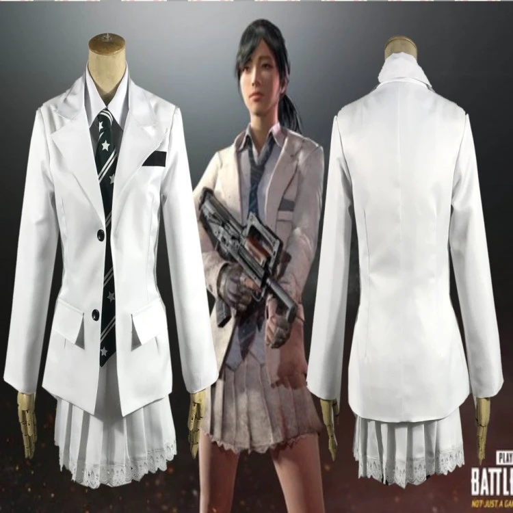 Woman Playergame Pubg Cos School Uniform Unknown Battlegrounds Cosplay White Top Tie Jacket Skirt 4pcs Set Daily Coat Shirt Set Game Costumes Aliexpress