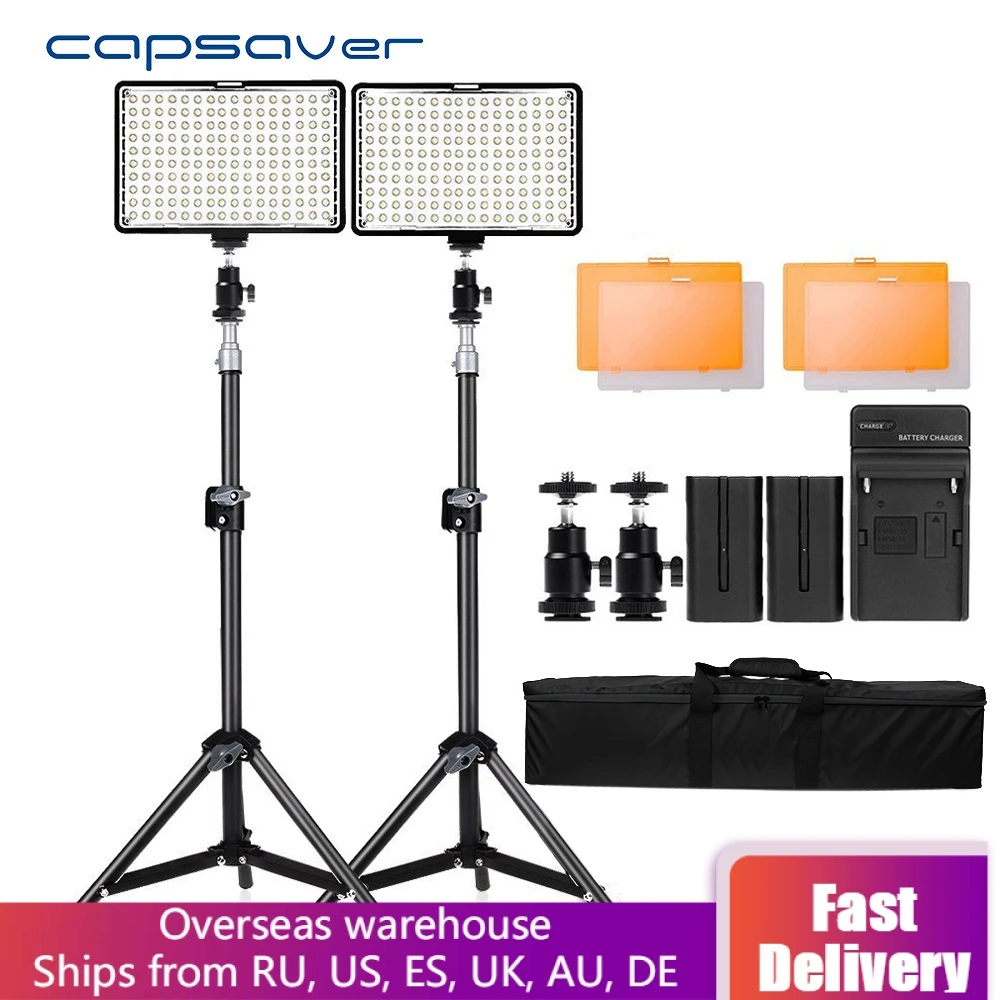 Capsaver TL-160S 2 مجموعات LED مصباح فيديو الفيديو الضوئي كاميرا الضوء إضاءة التصوير مع حامل ثلاثي القوائم ل يوتيوب صورة إطلاق النار