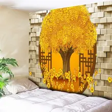 Rich Tree Golden Brick Wall Art Decor Large Wall Tapestry Cheap Bohemian Tapestries Boho Hippie Wall Carpet Living Room Blanket brick scrawl waterproof wall art tapestry