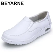 BEYARNE/ г.; Всесезонная женская обувь для медсестры чистого белого цвета; женская мягкая обувь на платформе; удобная повседневная обувь из натуральной кожи с воздушной подушкой