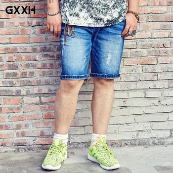 

Summer Large Size Mid-Waist Denim Shorts Men's Plus Fertilizing Stretch Casual Shorts Fits 140kg Men's Shorts Size 36-46 48