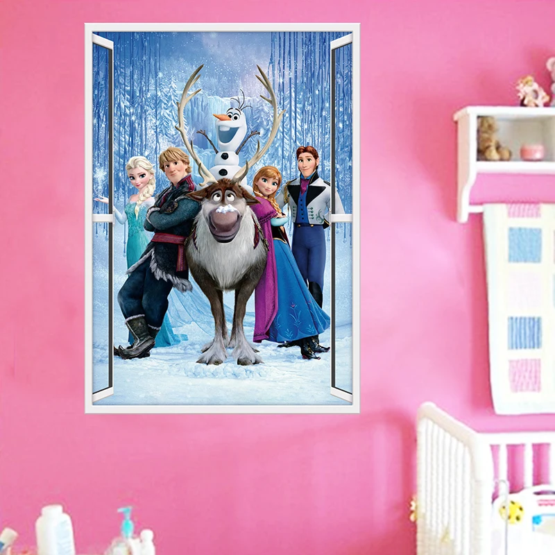 

Cartoon Disney Olaf Sven Kristoff Hans Prince Anna Elsa Princess 3D Window Wall Stickers Home Decor Frozen Mural Art Kids Decals