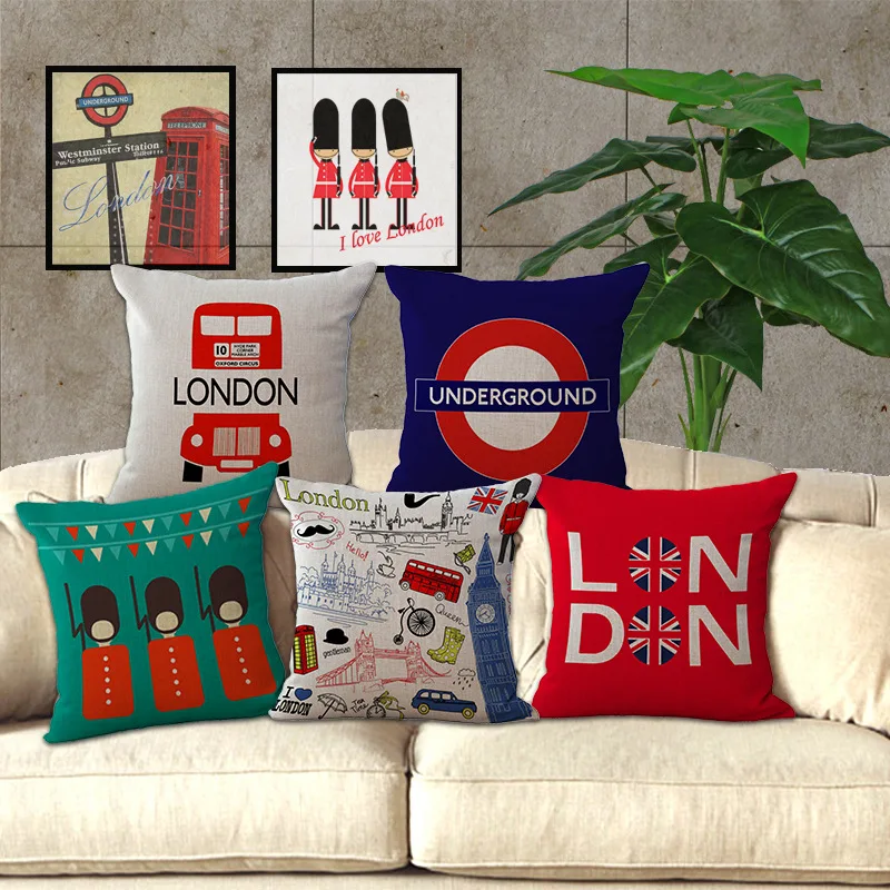 

Wholesale 1piece Creative England London Culture Pattern Seat Cushion pillowcase home Decorative Chair Throw Pillows 45*45cm