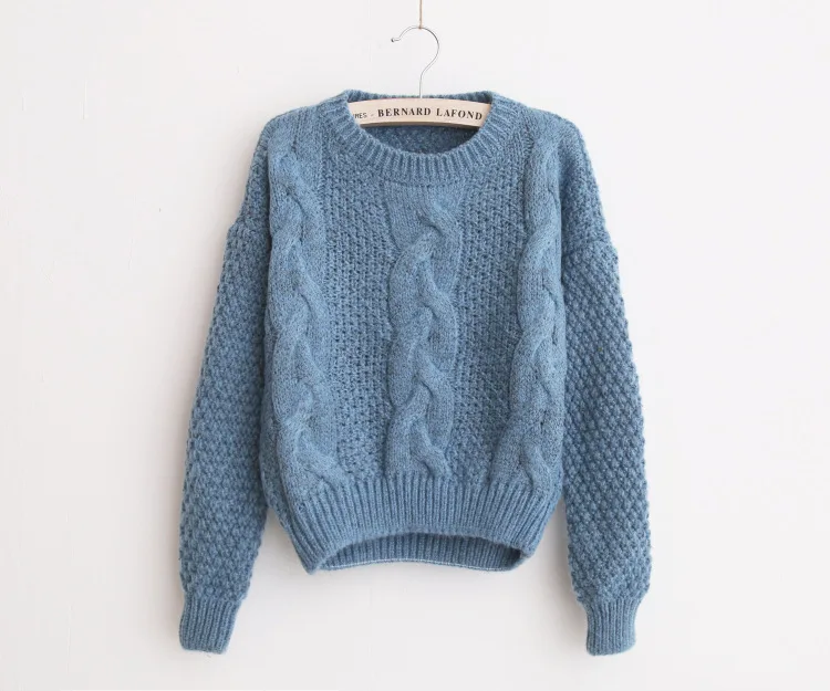 H. SA, женские свитера, теплый пуловер и джемперы, круглый вырез, пуловер из мохера, твист, пуловер, осень, вязаные свитера на Рождество - Цвет: JH8731 Blue