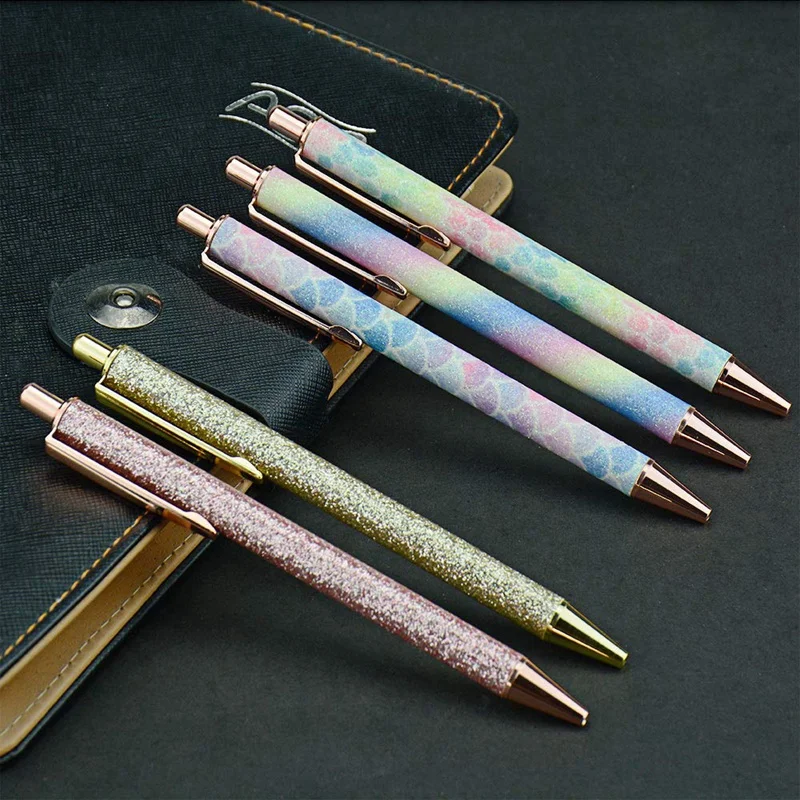 Шариковые ручки, 5 шт., выдвижные черные чернила для ручки, средняя точка (1,0 мм), шариковые ручки, розовое золото, офисные принадлежности для