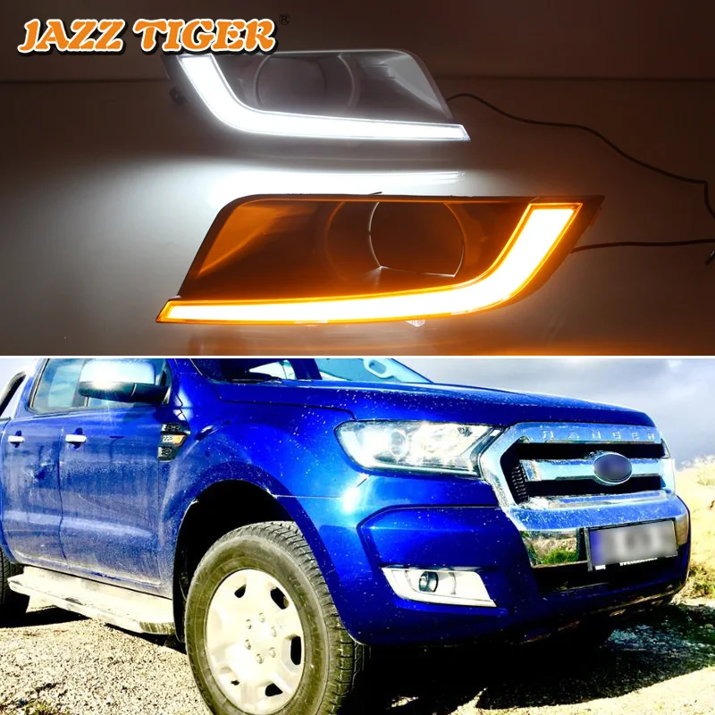 

JAZZ TIGER Yellow Turn Signal Function Waterproof ABS 12V Car DRL Lamp LED Daytime Running Light For Ford Ranger 2015 - 2018
