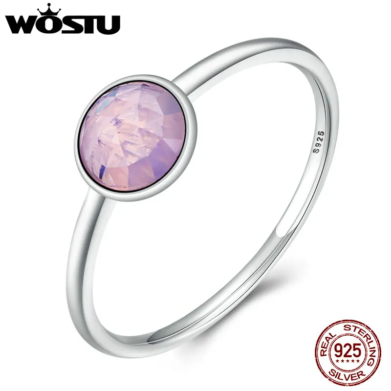 

WOSTU 2018 Trendy 925 Sterling Silver October Droplet Birthstone Ring For Women With Pink Crystal Luxury Ring Jewelry SDP7611