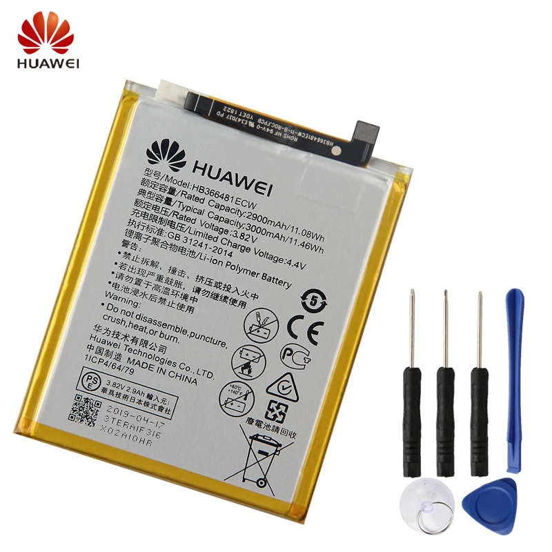 

HUAWEI HB366481ECW Battery For Huawei P20 G9 Honor 5C 7C 7A Enjoy 7S 8E Nova Lite Nova3E GT3 Honor8 lite 9i 3000mAh + Tool