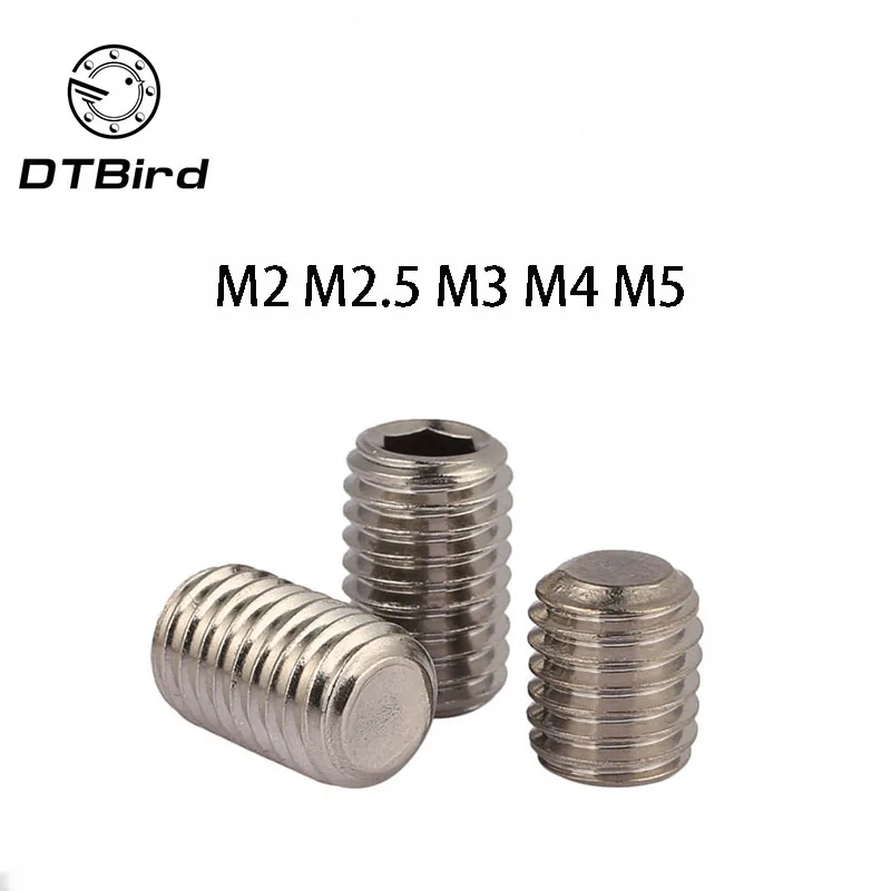 

50Pcs DIN913 M2 M2.5 M3 M4 M5 304 Stainless Steel Metric Thread Grub Screws Flat Point Hexagon Socket Set Screws Headless