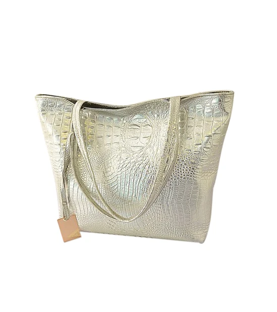

Shoulder Bags Hot Casual Crocodile Women Big Tote Bag Ladies Handbags Bags For Women Silver