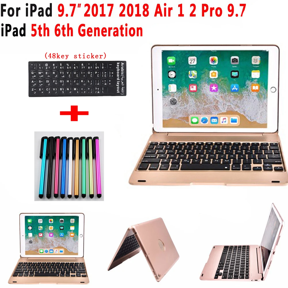 

For IPad Pro 9.7 / iPad Air 1/2 Foldable Bluetooth Wireless Keyboard 78 Keys Fall Protection Cover stylus + Language Sticker