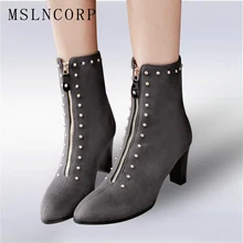 Plus Size 34-43 New Women Boots Spring Autumn thick High Heels Ankle Boots Pointed Toe Zip Rivet Martin Boots Sexy Ladies Shoes Plus Size 34-43 New Women Boots Spring Autumn thick High Heels Ankle Boots Pointed Toe Zip Rivet Martin Boots Sexy Ladies Shoes