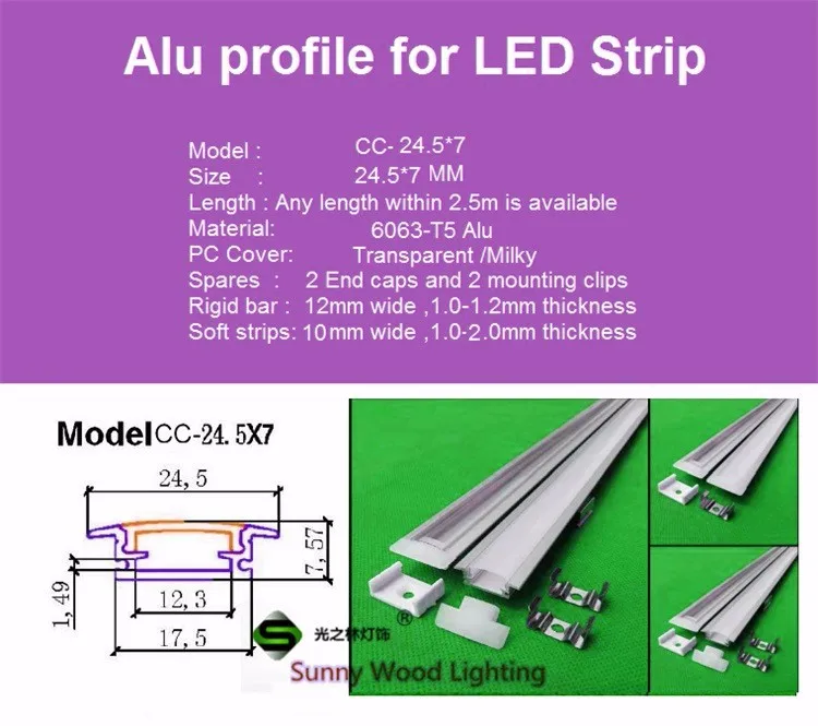 Perfil de Alumínio para Tira Transparente para 12mm Conduziu a Luz do Bar Pcb com Acessórios 5 30 Pçs e lote 1 m Conduzida Láctea e tampa Incorporado 2 High Quality profile for led strip