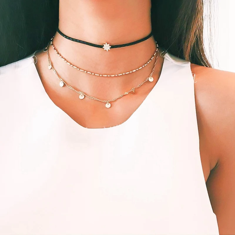 

5 Style Vintage Exquisite Multilayer Pendant Necklace Charm Creative Simple Elegant Moon Pendant Collar Choker Necklaces Jewelry
