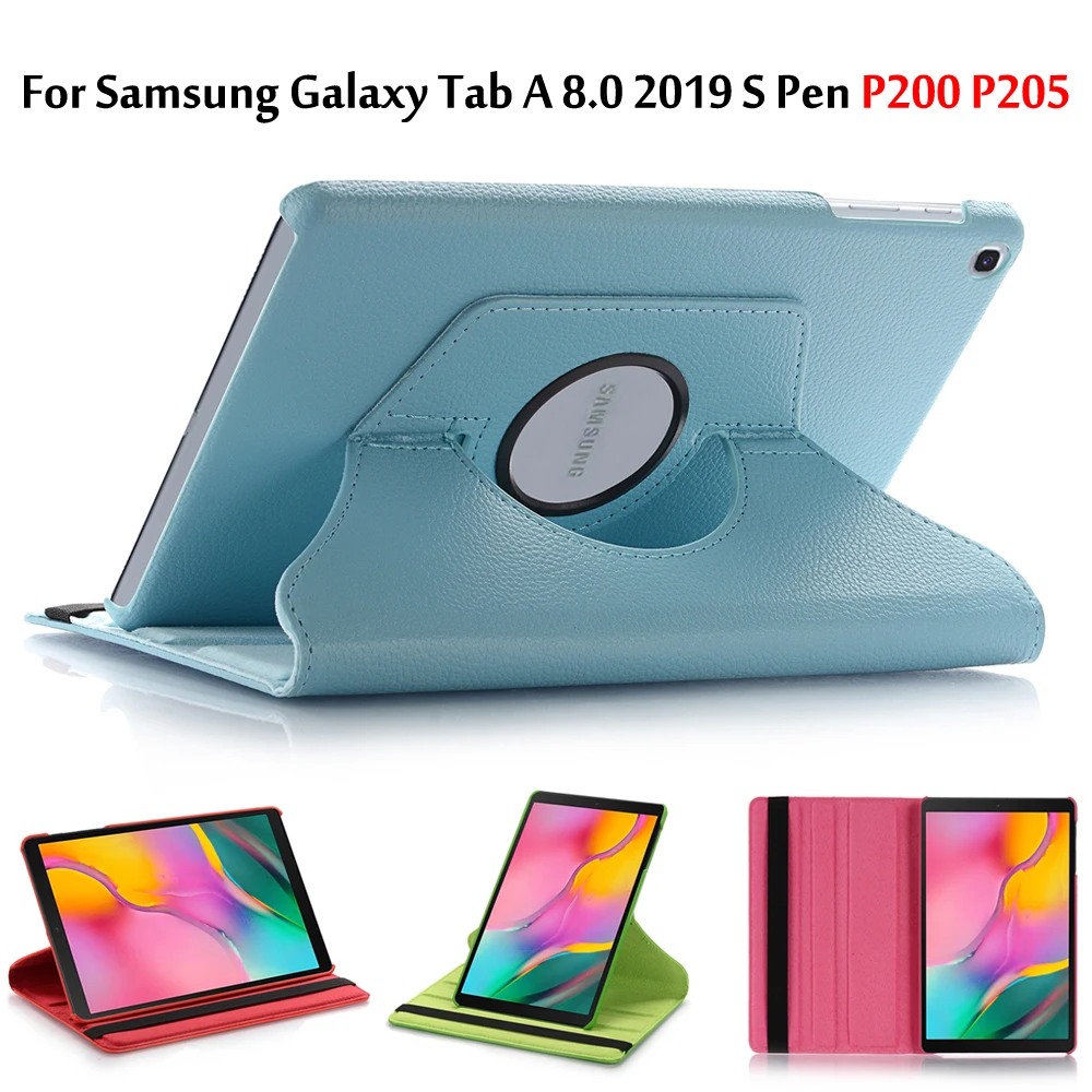 360 Rotating Case For Samsung Galaxy Tab A 8.0 2019 S Pen P200 P205 SM-P200 SM-P205 Smart Auto Sleep / Wake Stand Leather Cover image