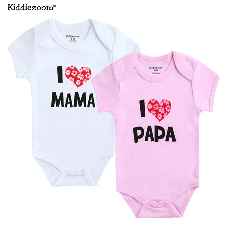 Kiddiezoom боди для ребенка мальчика I Love Papa Mama комплект одежды для маленьких девочек с принтом - Цвет: BDS2023