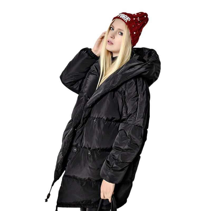 Winter Jackets Women 90% White Duck Down Parkas Loose Fit Plus Size Hooded Coats Medium Long Warm Casual Pink Snow Outwear