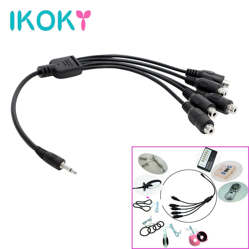 

IKOKY Electric Shock Accessories 5 in 1 Adapter Cable Sex Toys for Couple for Penis Ring Anal Plug Electro Stimulation