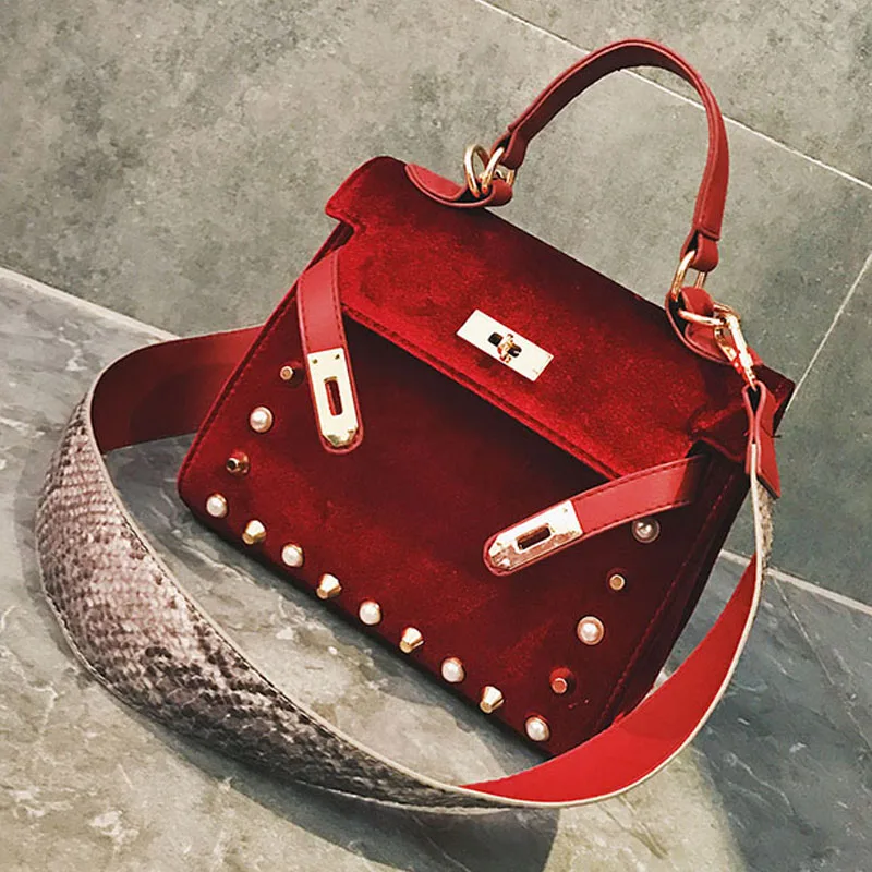 Velvet bag women suede top handle bags Serpentine shoulder strap bags